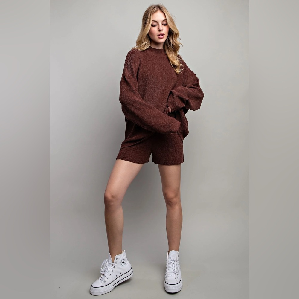 Pinkblush High Waist Knit Lounge Shorts in Chocolate